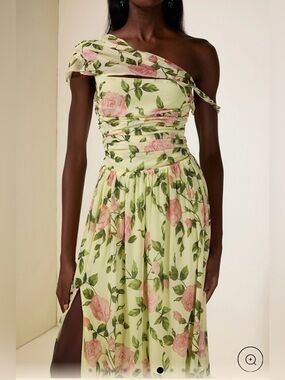 JardinVue Floral Skew Collar Chiffon Maxi Wedding Guest Dress Size Medium